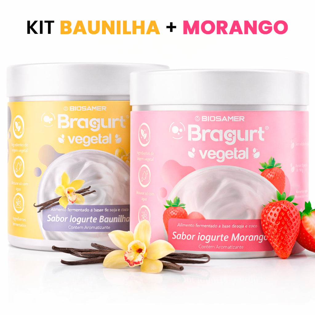 Kit Bragurt Baunilha e Morango Iogurte Fermentado Vegetal Instantâneo 2 Sabores